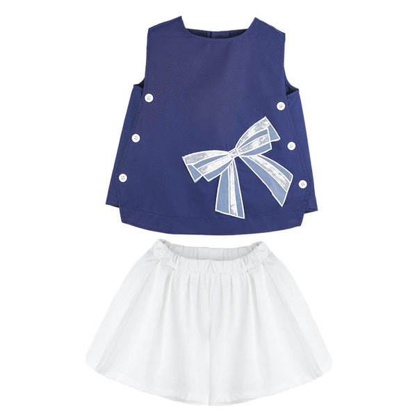 Conjunto Infantil Blusa con Moño y Shorts Blancos