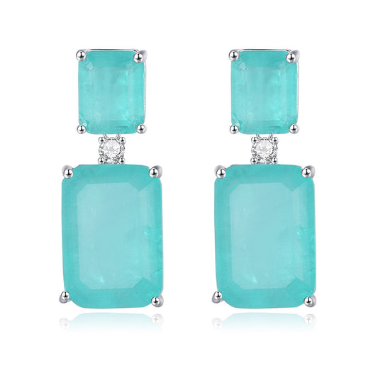 Aretes Rectangulares de Piedra Azul Marino - Gema de Alta Calidad