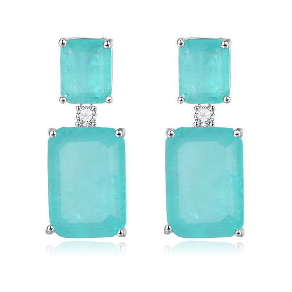 Aretes Rectangulares de Piedra Azul Marino - Gema de Alta Calidad