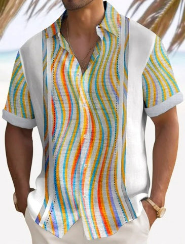 Camisa de Rayas para Hombre - Manga Corta Estilo Playa - Image 30