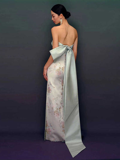 Vestido Cheongsam Escote Tubo Estilo Chino para Novia - Image 4