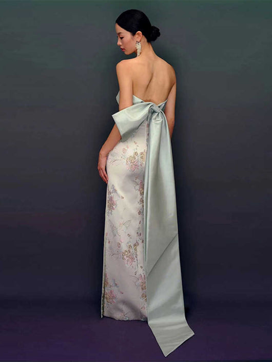 Vestido Cheongsam Escote Tubo Estilo Chino para Novia - Image 4