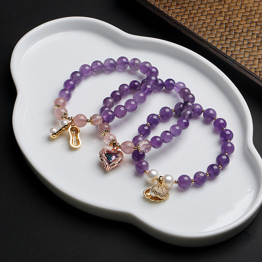 Pulsera de Cristal Amatista y Cuarzo Rosa - Corazón del Océano para Mujeres - Image 2