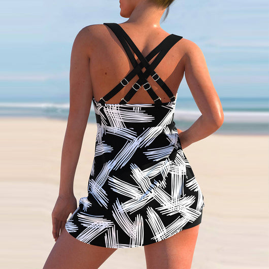 Bikini de Dos Piezas Talle Alto con Estampado a Rayas y Boxer - Image 11