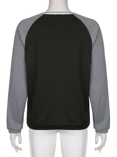 Blusa Suéter Patchwork Manga Larga Cuello Redondo Oversize para Mujer - Image 13