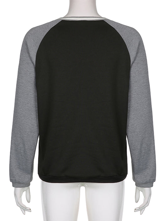 Blusa Suéter Patchwork Manga Larga Cuello Redondo Oversize para Mujer - Image 13