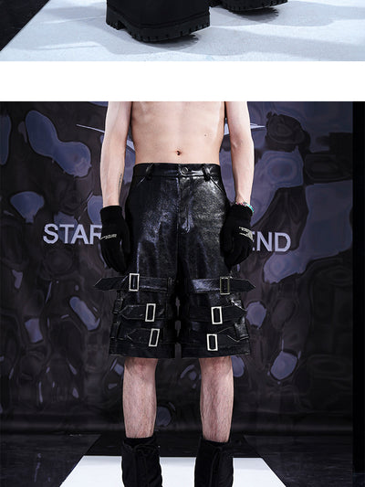 Pantalones Cortos de Cuero PU con Detalle de Anillo - Estilo Casual - Image 11