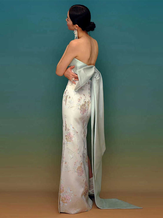 Vestido Cheongsam Escote Tubo Estilo Chino para Novia - Image 3