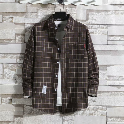 Camisa Cuadriculada Manga Larga Estilo Coreano Corte Relajado - Image 4