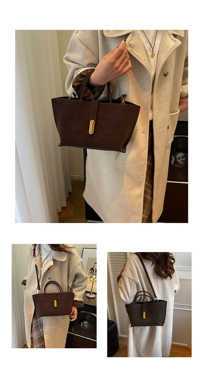 Bolsa Tote Minimalista de Alta Capacidad con Acabado Ante Retro - Image 21