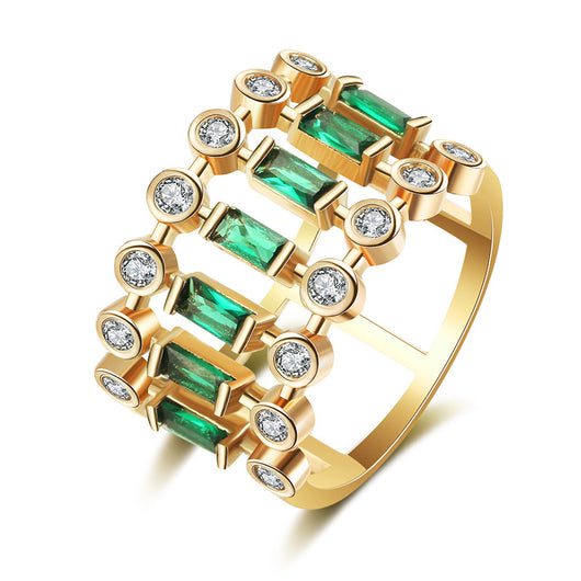 Anillo Hueco Dorado con Esmeralda - Montura Ajustable - Image 4
