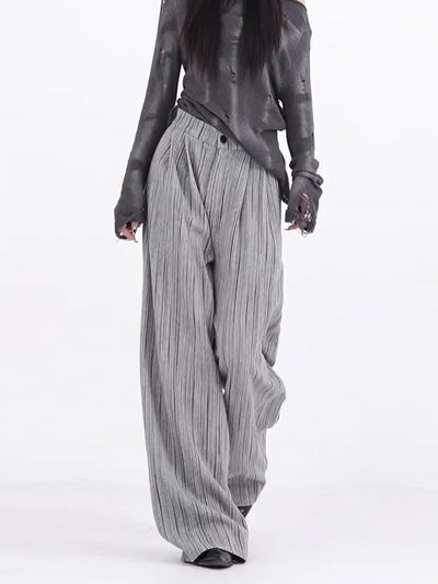 Pantalones Anchos Plisados con Rayas - Corte Casual Elegante - Image 9