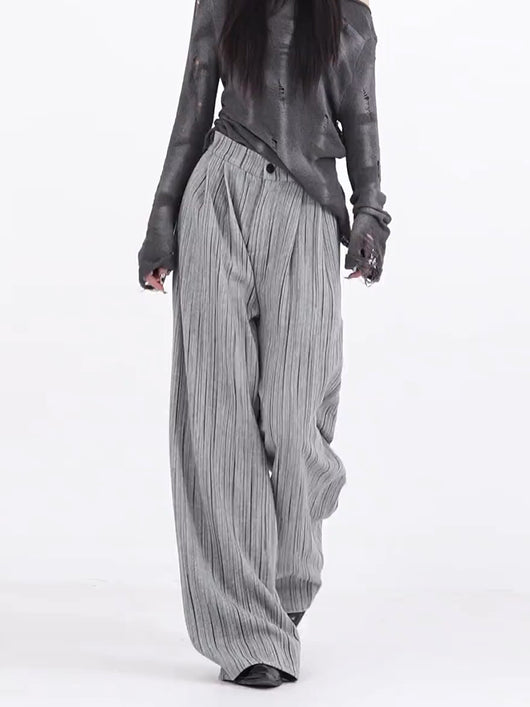 Pantalones Anchos Plisados con Rayas - Corte Casual Elegante - Image 9