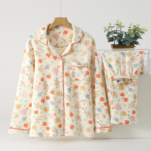Pijama Acolchado Tres Capas Mujer Suelto Solapas Calorías Ropa de Casa - Image 18