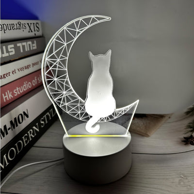 Lámpara LED 3D Decorativa Luna y Gato - Luz Acrílica Interior - Image 7