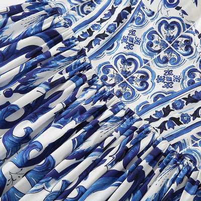 Vestido de Verano Azul y Blanco con Estampado de Tirantes de Porcelana - Image 7