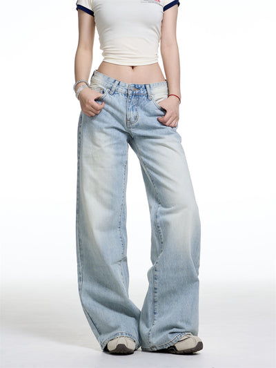 Jeans Anchos Retro Lavado Cintura Baja Mujer Corte Recto - Image 10