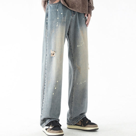 Pantalones Vaqueros Rectos con Desgarre Lavado a Agua para Hombre - Image 2