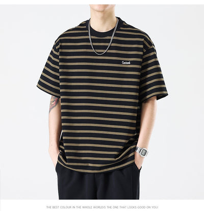 Camiseta Rayada Hombre Marca Americana - Corte Relajado Cuello Redondo - Image 20