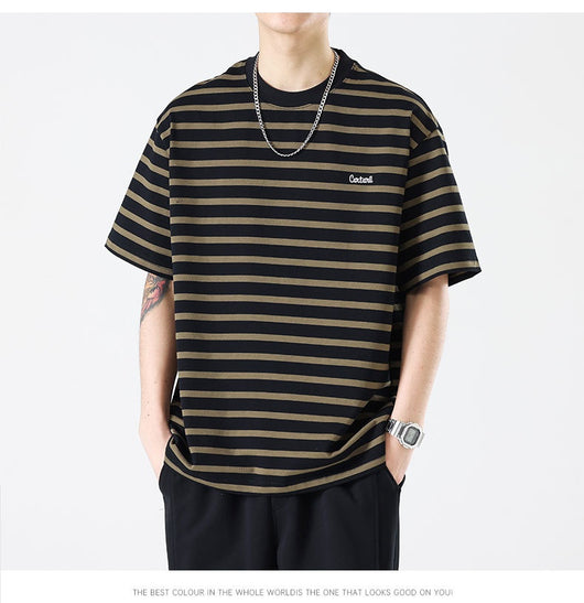 Camiseta Rayada Hombre Marca Americana - Corte Relajado Cuello Redondo - Image 20