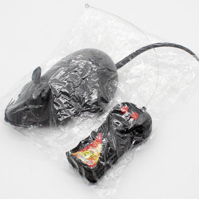 Black remote control mouse toy with a flocking texture and a black remote control on a white background. - Image 10