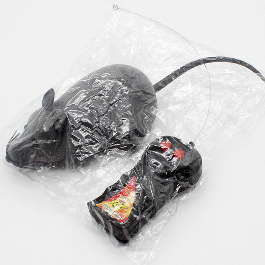Black remote control mouse toy with a flocking texture and a black remote control on a white background. - Image 10
