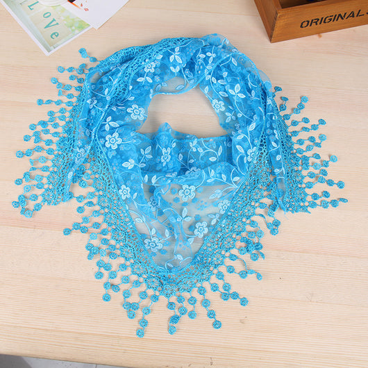 Pañuelo de Seda con Encaje y Flecos Creativos para Mujer - Image 24