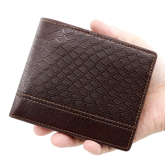 Billetera Hombre Cuero Grabado Patrón Serpiente Gran Capacidad