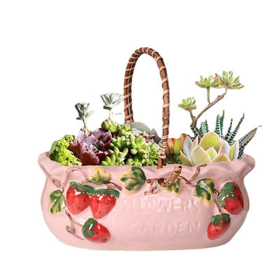 Maceta Decorativa para Suculentas con Diseño de Fresa Pintada - Image 9