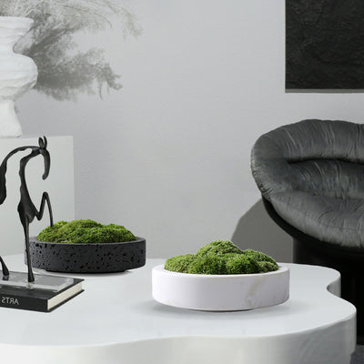 Mesa de Té Chino con Borde de Mármol y Maceta de Flores Eternas Simuladas
