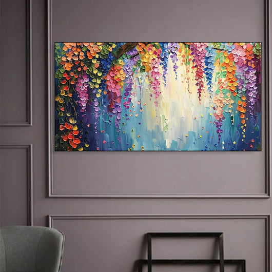Cuadro de Flores Abstracto Moderno - Óleo Artesanal con Textura 3D para Sala de Estar - Image 2