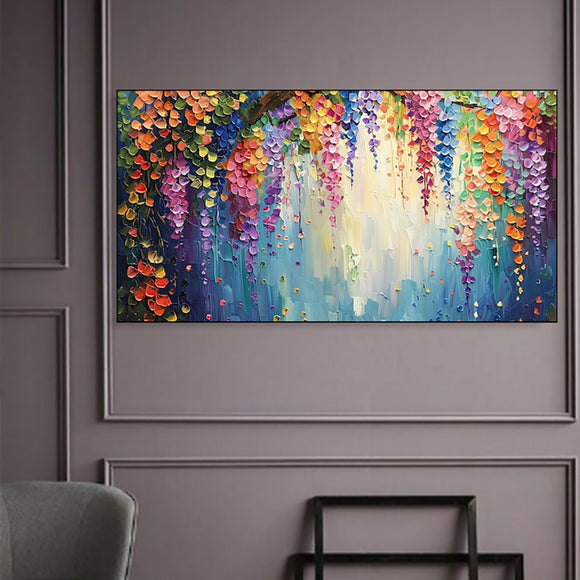 Cuadro de Flores Abstracto Moderno - Óleo Artesanal con Textura 3D para Sala de Estar