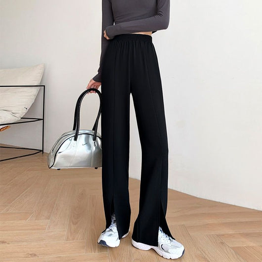 Pantalón Recto de Talle Alto Negro Suelto con Drapeado - Image 13