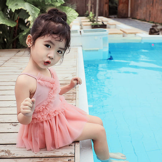 Traje de Baño de Una Pieza con Malla para Niñas
