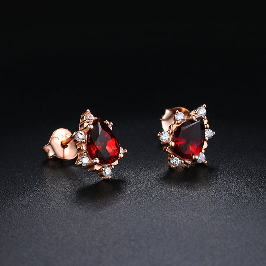 Aretes de Granate Natural Forma Pera en Oro Rosado - Image 10