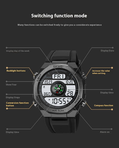 Reloj Deportivo Digital para Hombre con Brújula, Alarma y Luz Nocturna - Image 11