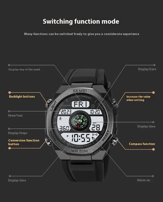 Reloj Deportivo Digital para Hombre con Brújula, Alarma y Luz Nocturna - Image 11