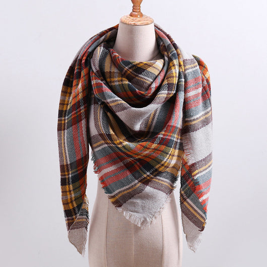 Bufanda de Cashmira Artificial Otoño Invierno Triangular Pareja Cuadros Cálida - Image 16
