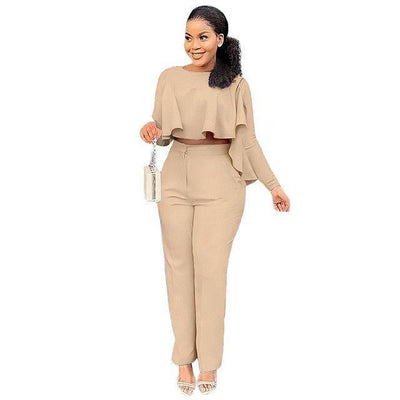 Conjunto de Dos Piezas: Blusa Hueca de Manga Larga y Pantalón Ancho de Cintura Alta - Image 9
