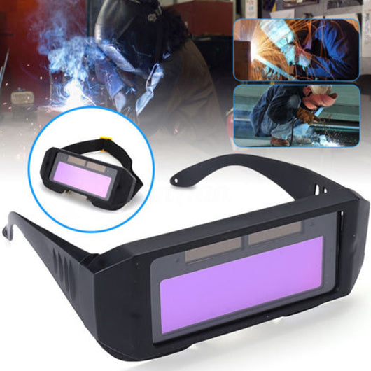 Black automatic dimming welding glasses with a purple auto-darkening lens and an adjustable elastic strap. - Image 7