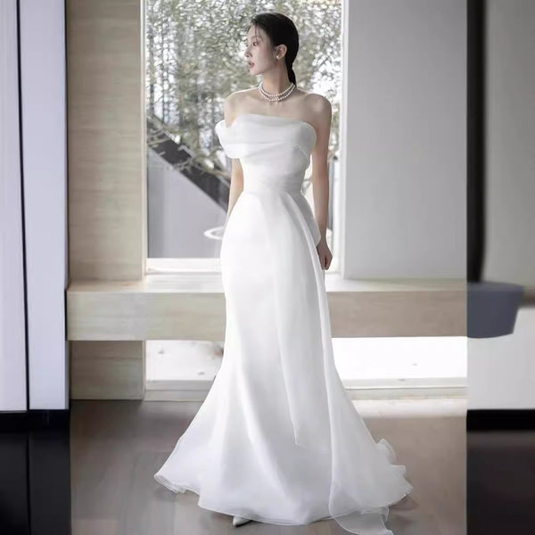 Vestido de Novia Elegante Hombros Descubiertos Estilo Francés