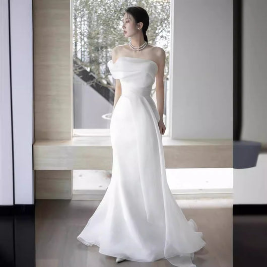 Vestido de Novia Elegante Hombros Descubiertos Estilo Francés