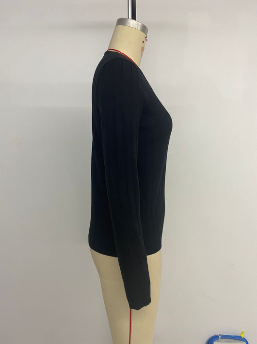 Suéter Negro Mujer Cuello V Rayas Hundidas Estilo Europeo Americano - Image 20