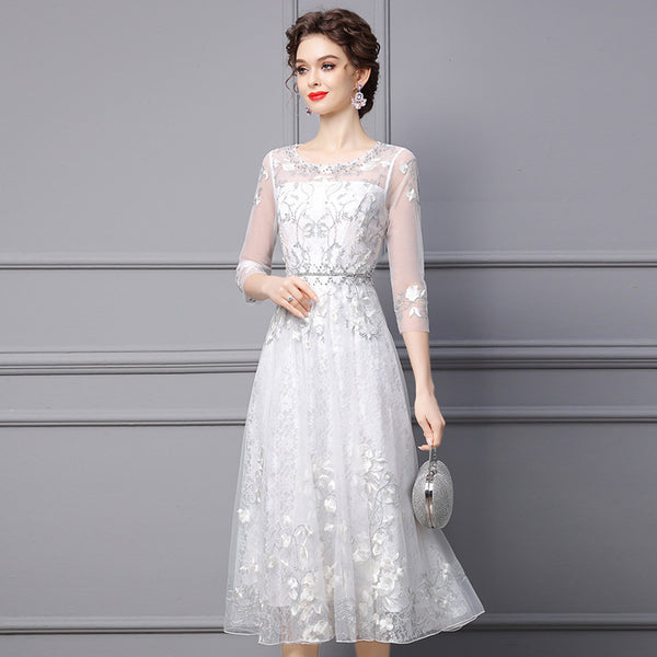 Vestido Largo Bordado con Cuentas para Mujer