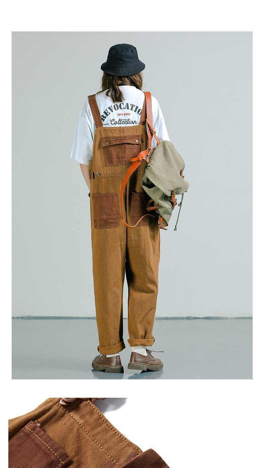 Pantalón Retro Holgado con Tirantes de Trabajo a Juego de Colores - Image 10