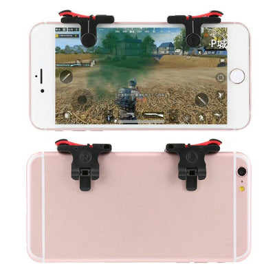 Pair of black and red auxiliary game controller buttons for smartphones and tablets, featuring a clip-on design. - Image 10