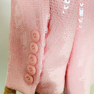 Blazer Suelto Doble Botonadura Rosa Raíz de Loto con Lentejuelas - Image 5