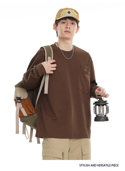 Camiseta Suelta de Cuello Redondo Manga Larga Básica para Hombre - Image 13