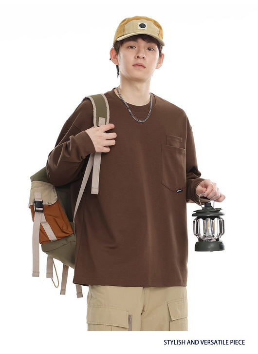 Camiseta Suelta de Cuello Redondo Manga Larga Básica para Hombre - Image 13