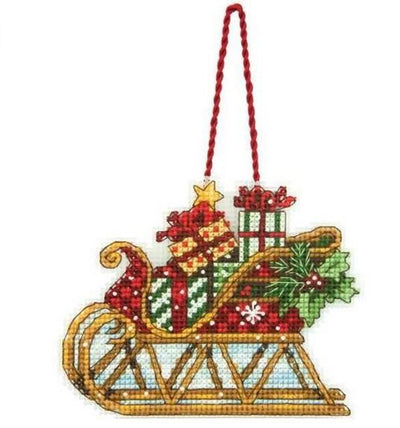 Adorno Navideño Trineo Bordado a Punto de Cruz